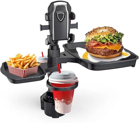 5-in-1 Car Cup Holder Expander with Detachable Tray, Dual Cup Holders, Phone Holder, Adjustable Base – Car Accessories for Road Trips, Car Gadgets