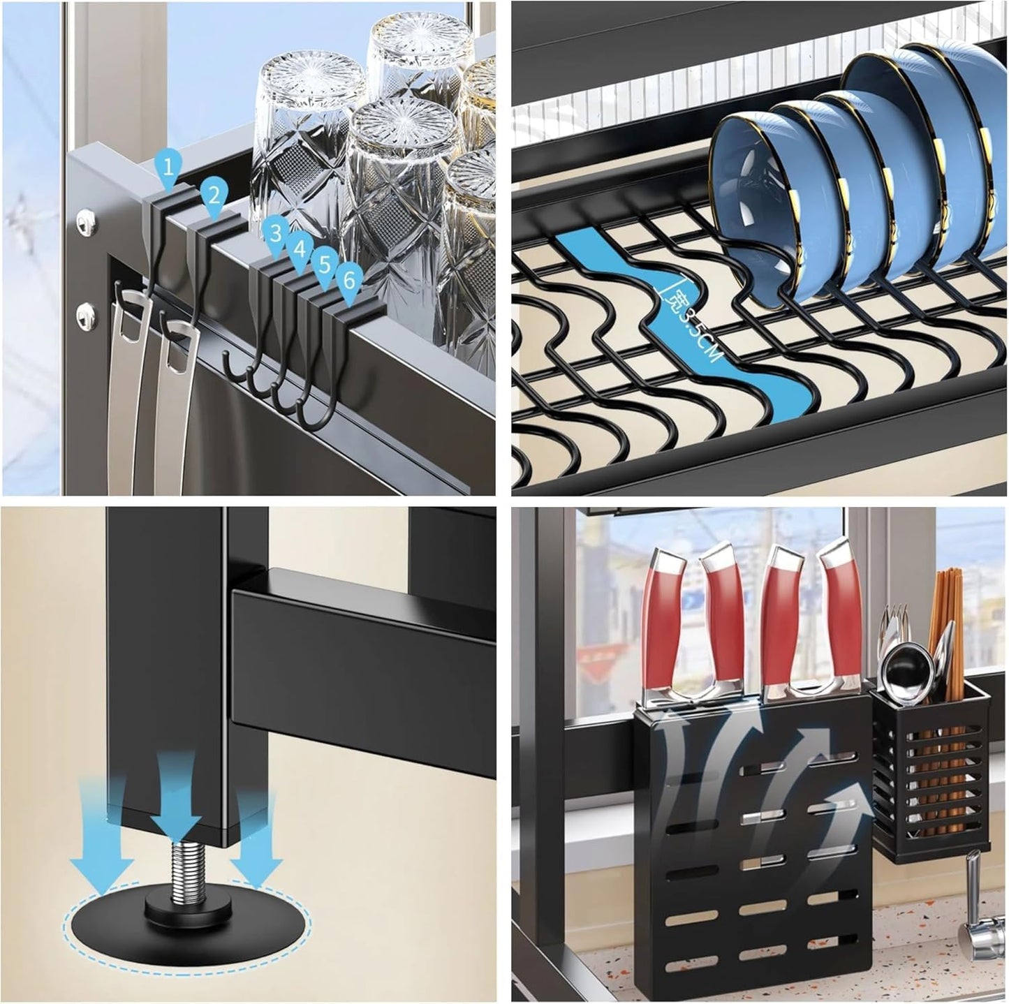 Premium Quality Heavy Duty Over The Sink Dish Drying Stand 3 Tier Large Dish Rack Over The Counter Dish Drying Rack for Kitchen Sink Shelf with Door Dish Organizer with Dust-Proof Cabinet