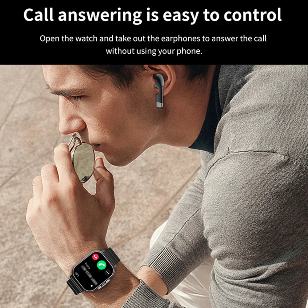 Smart Watch With Earbuds Fitness Tracker Sports Recorder Heart Rate Blood Pressure Blood Oxygen Monitor With 2” Touchscreen