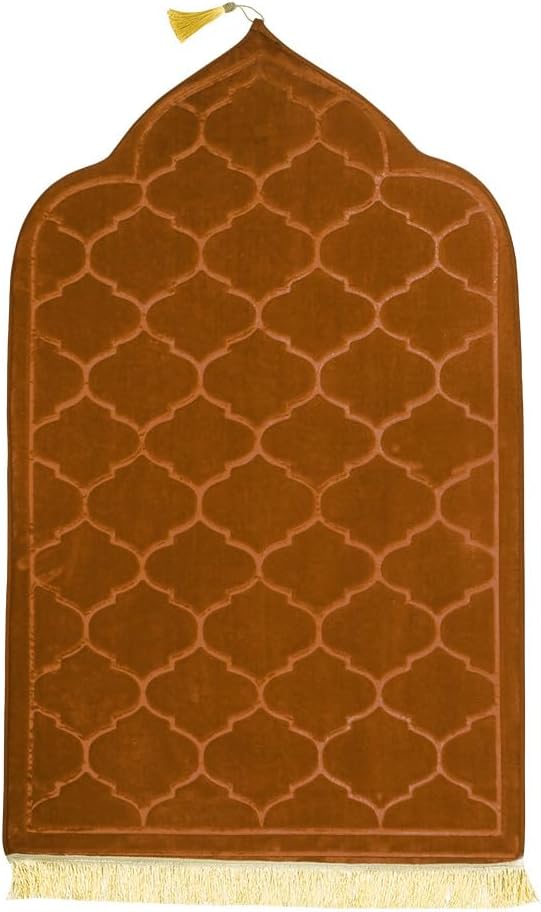 Embossed Prayer Mat Anti-Slip Velvet Top Islamic Prayer Mat Dome Style Thick Padded Sajadah Prayer Rug for Men Women Eid Gift Ramadan 70 x 110 cm (Ash Grey)